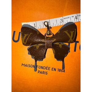 Handmade with authentic canvas Monogram Butterfly Key Charm Brown Gold One Size